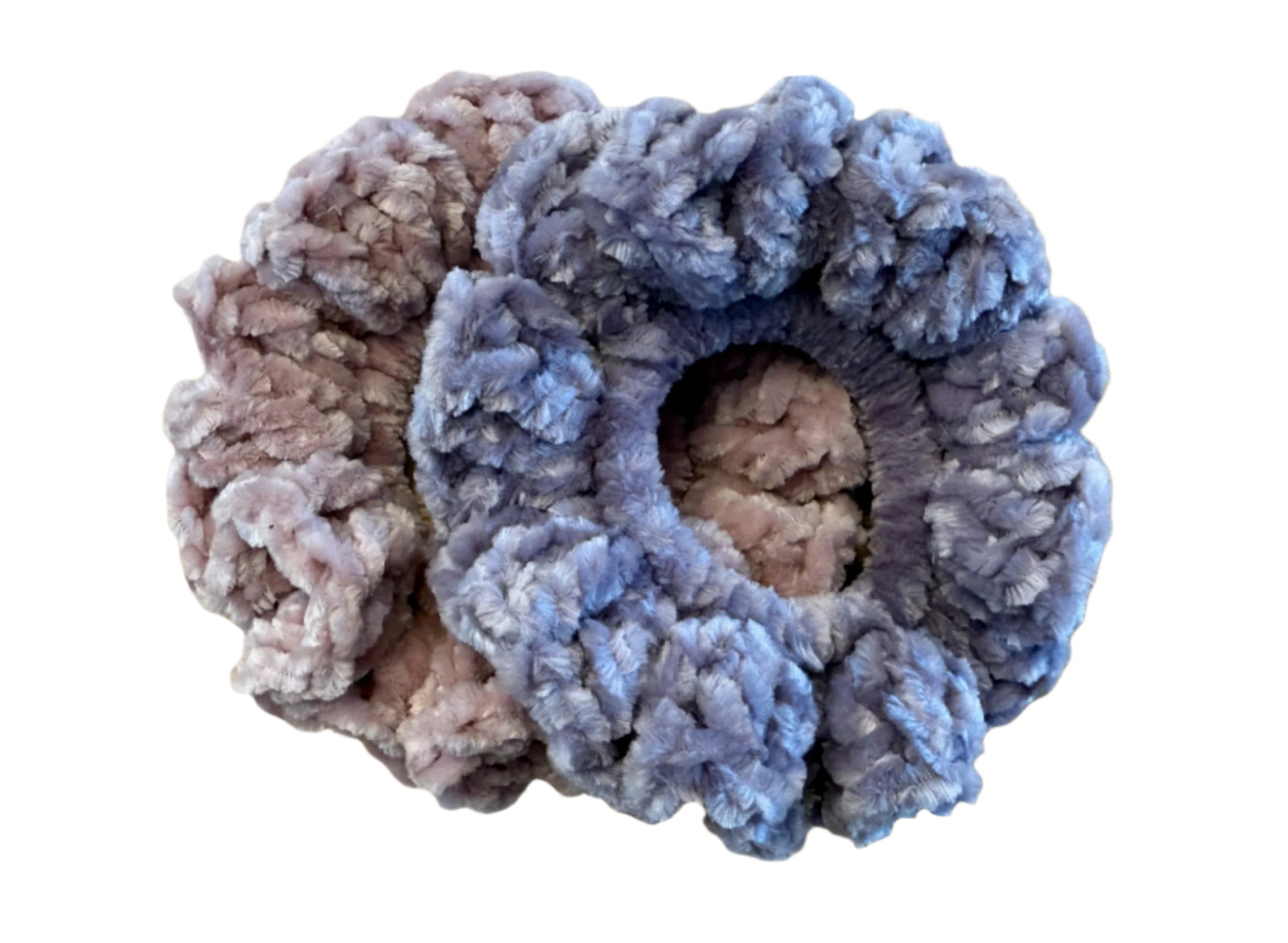Two velvet crochet scrunchies