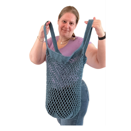 Sunset shopper mesh market bag in blue