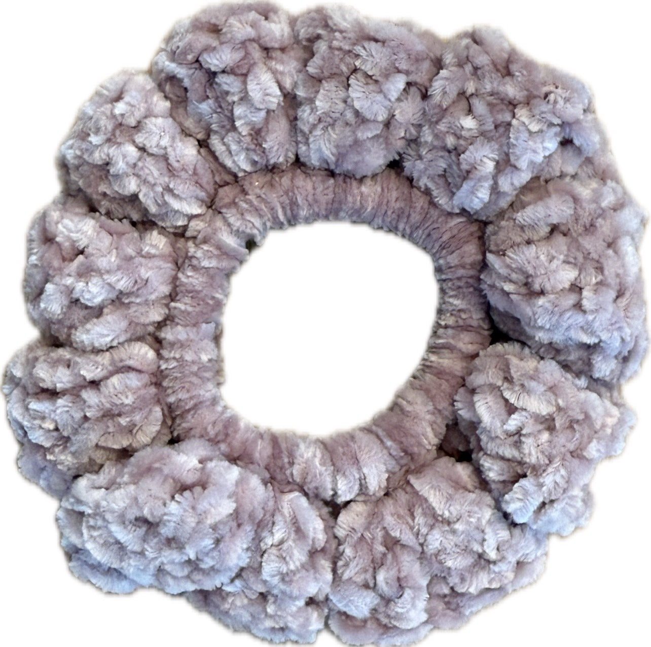 Old rose scrunchie on a white background