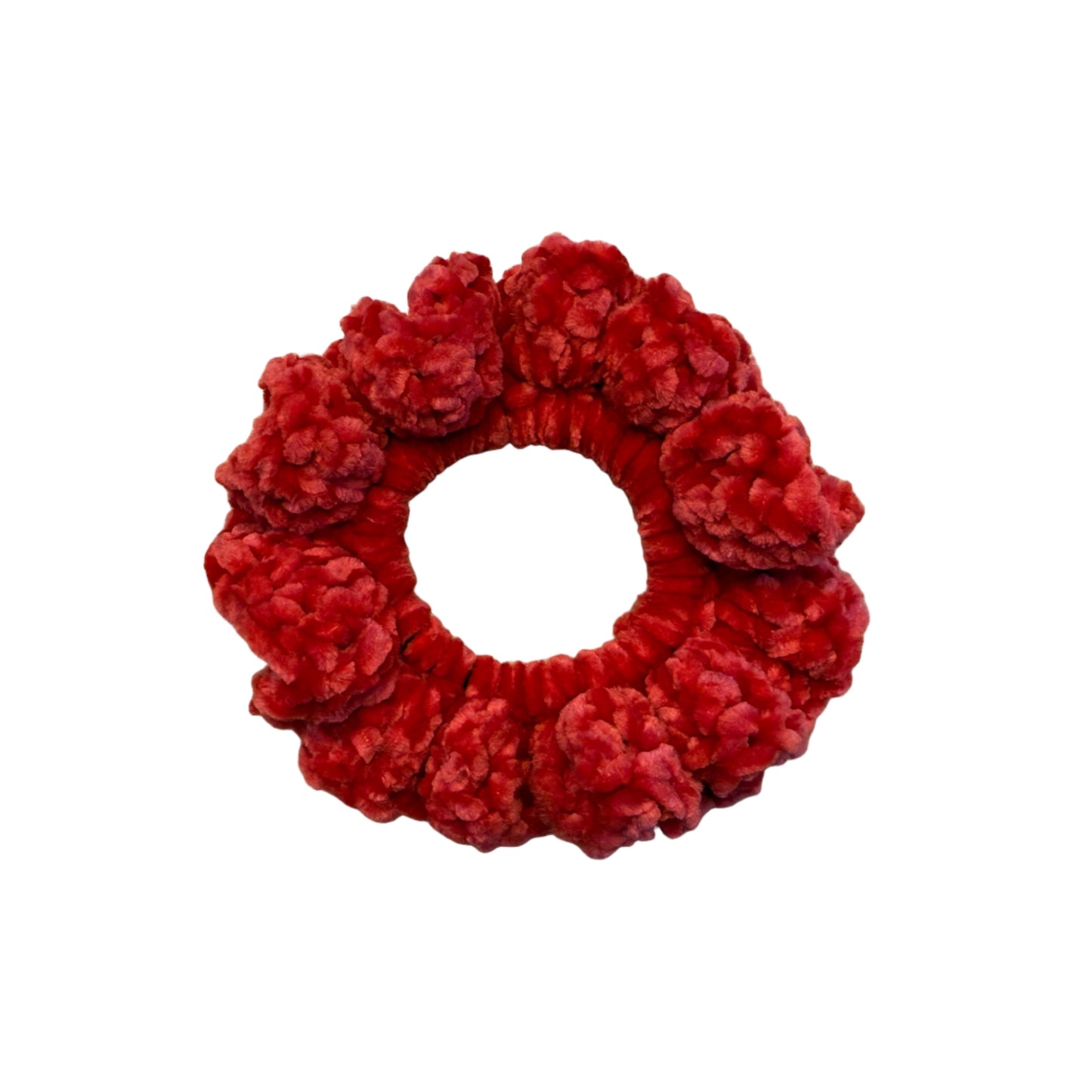 Warm red scrunchie on a white background
